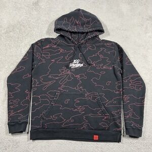 100 Thieves Geography Hoodie Mens Medium Topographic Lines Black Limited Edition